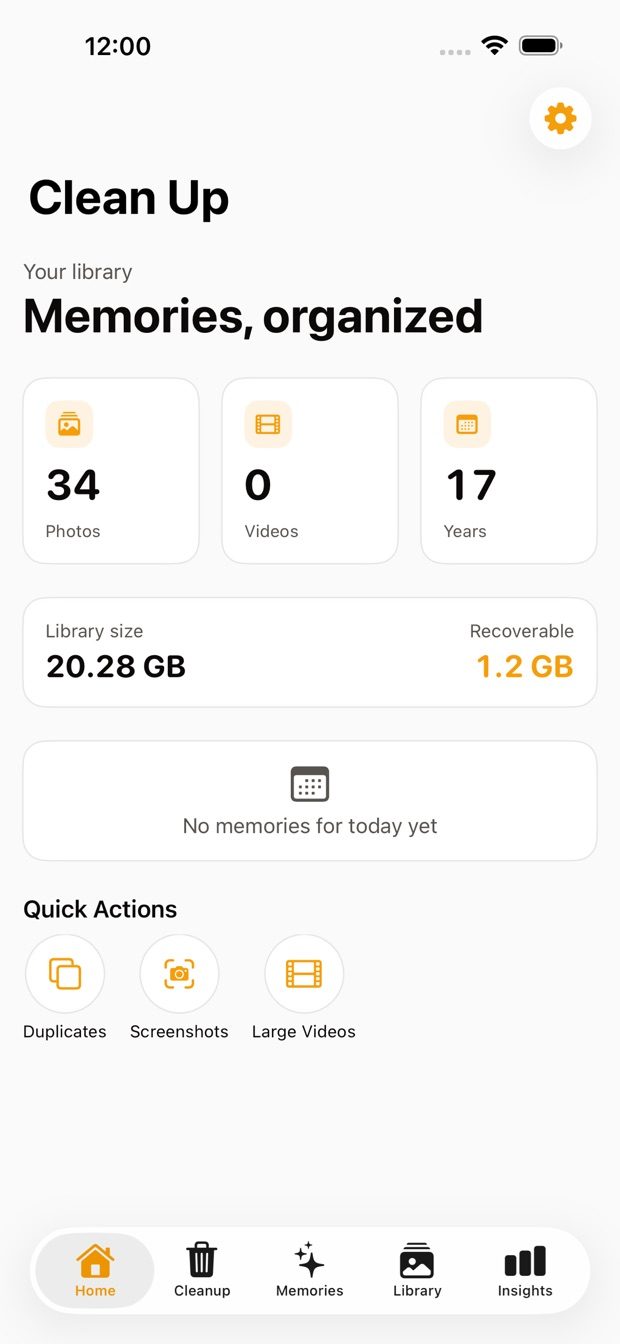 Clean Up app — library overview screen