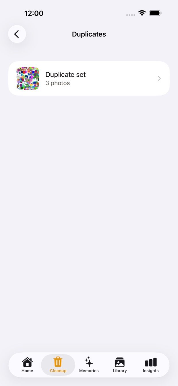Clean Up app — storage cleaning results