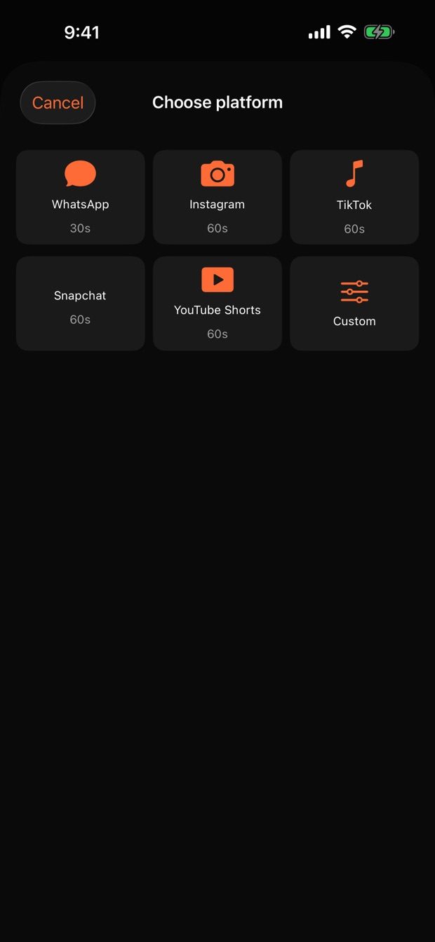 Klipp app — choose platform screen