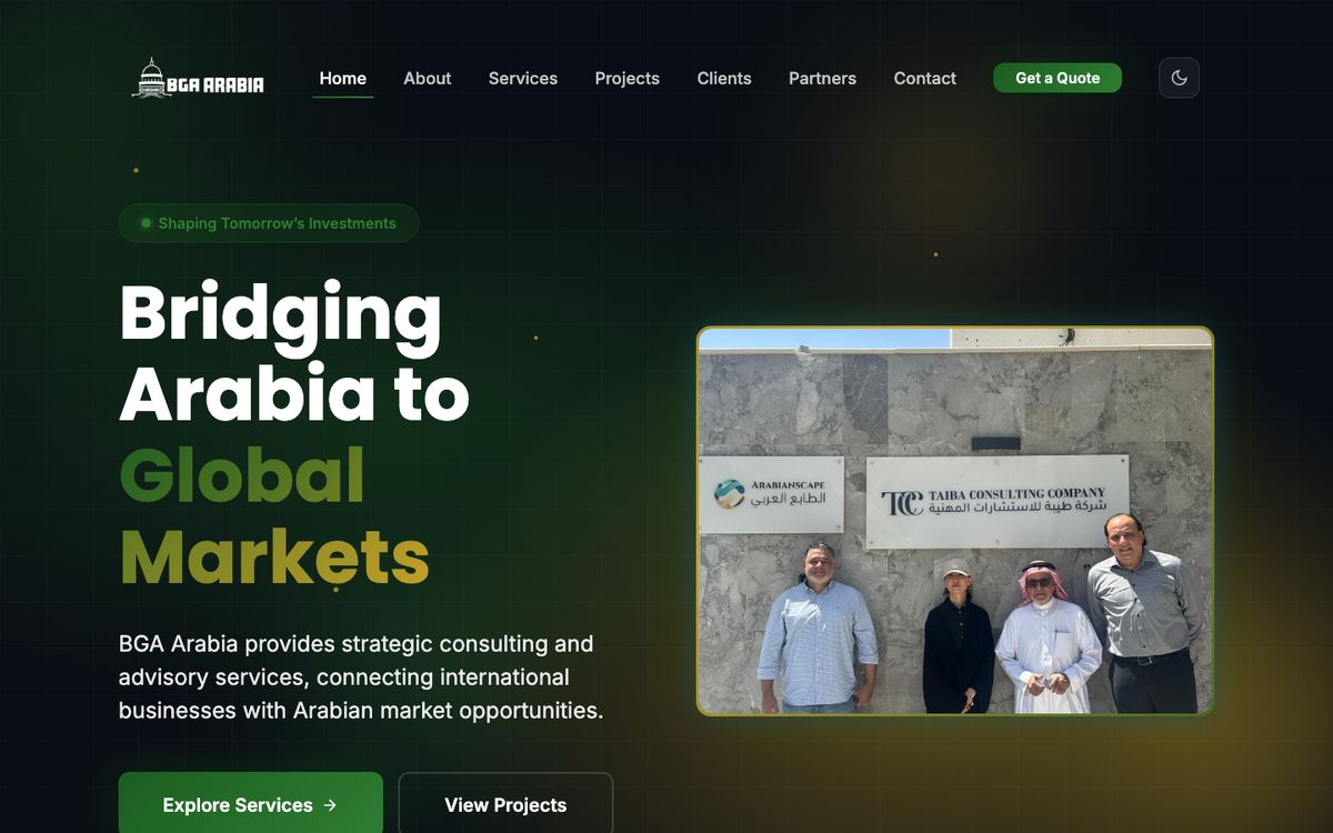 BGA Arabia — investment advisory website homepage