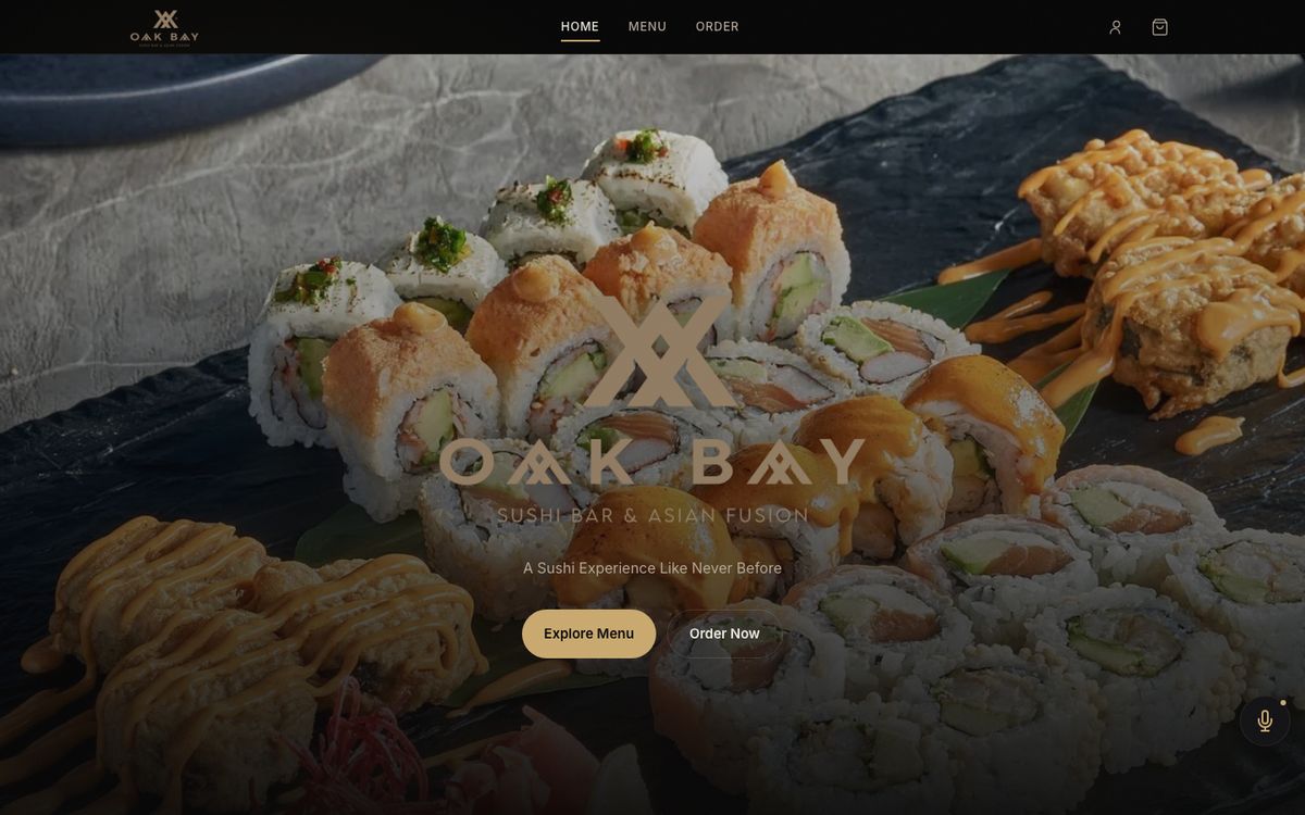 Oak Bay — sushi restaurant website homepage