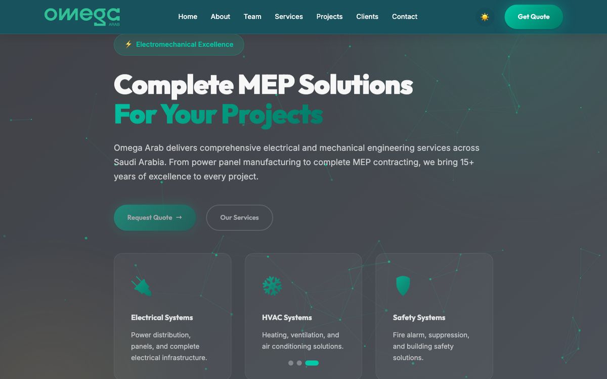 Omega Arab — MEP solutions website homepage