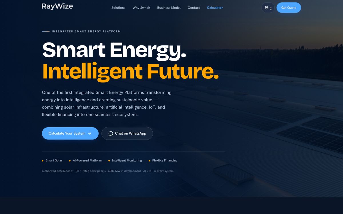 Raywize — smart energy platform website homepage